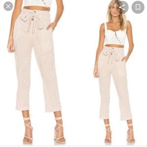 Free People High Waisted Striped Pants Belted White Red Size 10
